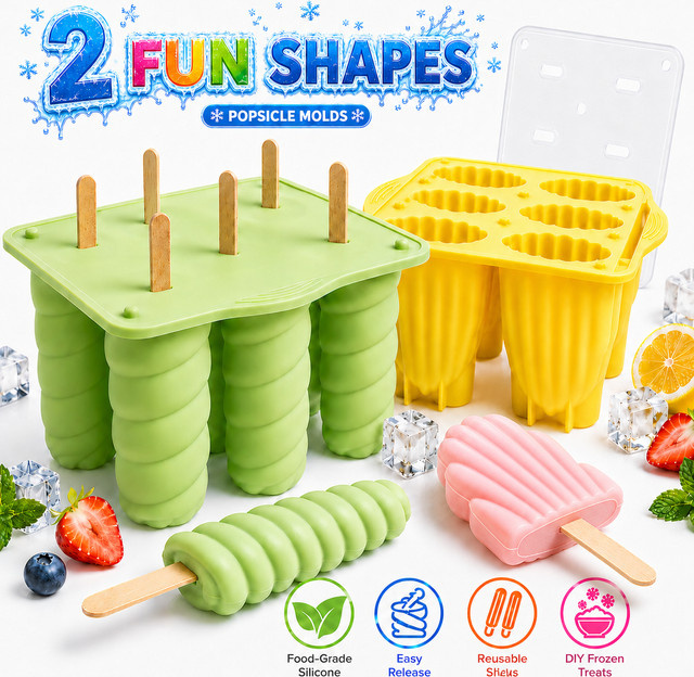 PGY Silikon-Eisformen in Spiral- und Muschelform, wiederverwendbare Eiscreme-Behälter für selbstgemachte Desserts, grün und mehrfarbig - Bild 1