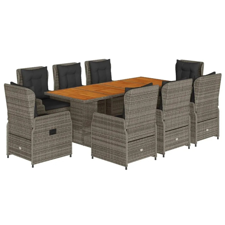 vidaXL 9-teilige Garten-Essgruppe aus Poly-Rattan und Akazienholz in Grau mit Kissen - Bild 2