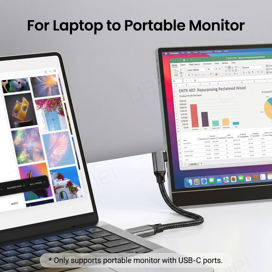 LIEI USB Typ-C Datenkabel mit 90 Grad L-Form, USB 3.2 Gen2x2, 20Gbps Datenübertragung und 240W PD-Ladung für 5K/4K Monitore - Bild 2