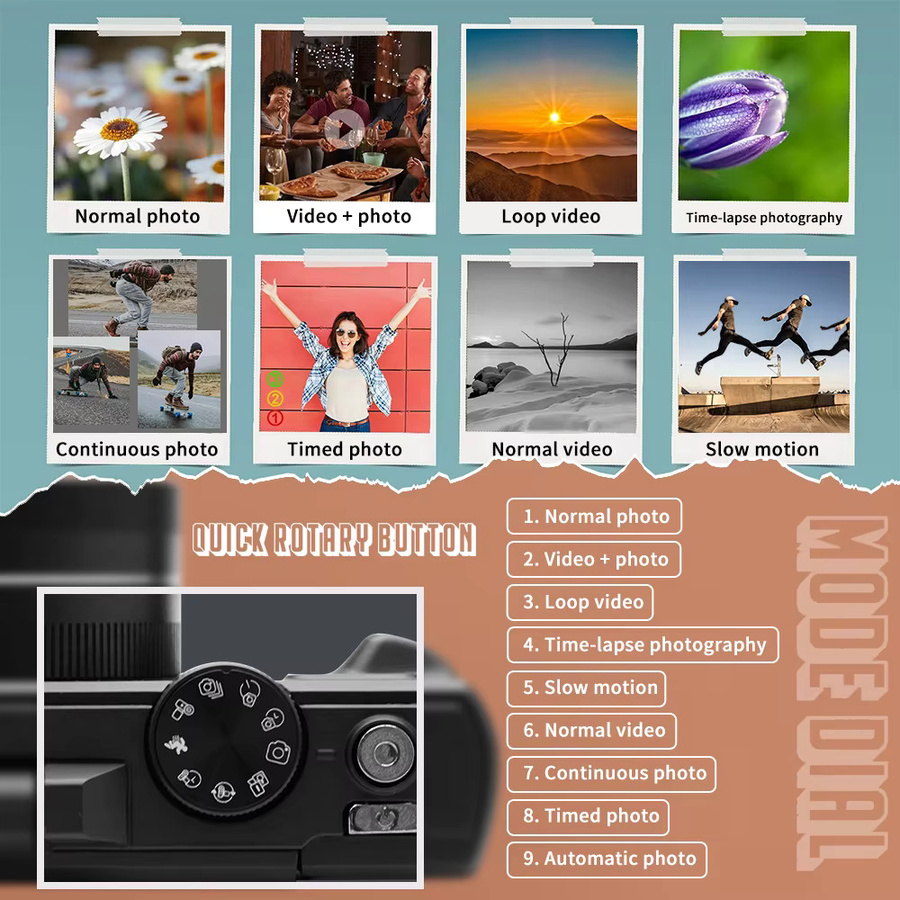 Ourlife Kompakte digitale 4K Fotokamera mit 18X Digitalzoom, WiFi und 180 Grad Flip-Screen, Schwarz - Bild 3