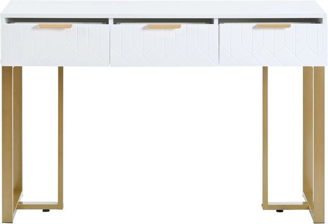 okwish Konsolentisch mit Schubladen und Metallgestell in Weiß, B/T/H: 120 x 36 x 80 cm - Bild 1