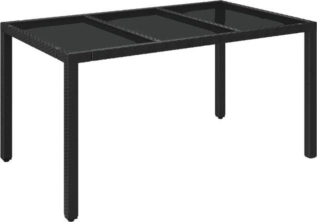 vidaXL Gartentisch aus Poly Rattan mit Hartglasplatte in Schwarz, B/T/H: 150 x 90 x 75 cm - Bild 1