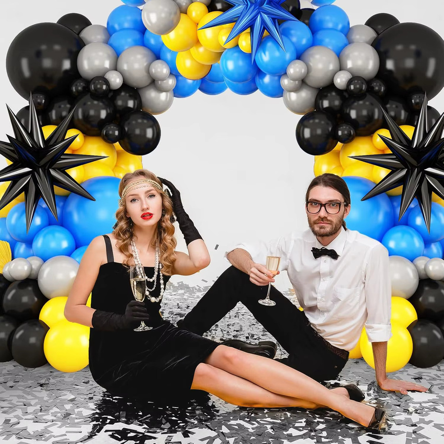 RENYUAN Ballonbogen-Set mit Stern-Folienballons in Blau, Gelb, Schwarz und Grau für Kindergeburtstage und Abschlussfeiern - Bild 5