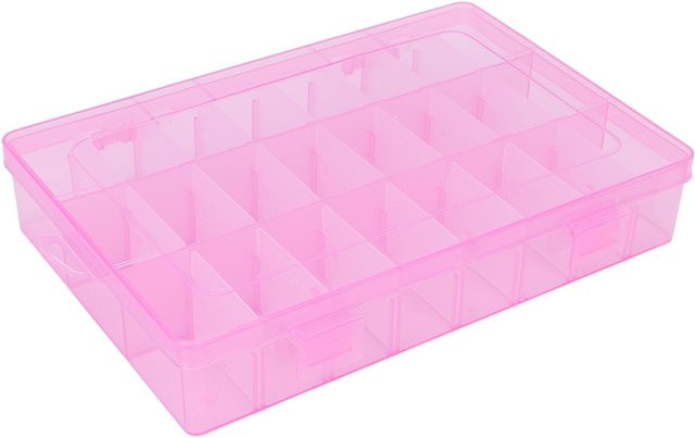 Wosawe Nail Art Aufbewahrungsbox mit 24 Fächern aus Kunststoff in Rosa und Weiß zur Organisation von Strass und Perlen - Bild 1