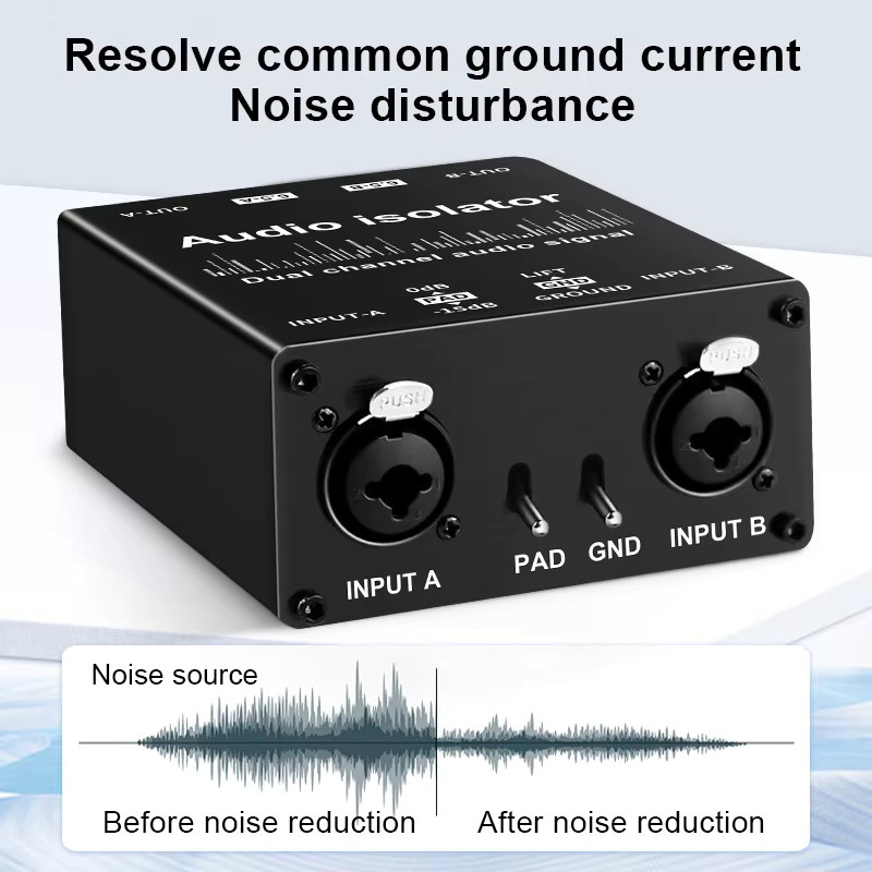 TITAK Multifunktionaler XLR-RCA Audio-Isolator in Schwarz, professioneller 2-Wege-Passiv-Audio-Rauschfilter für Live-Übertragungen - Bild 2