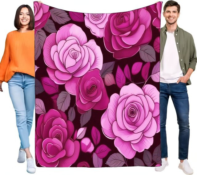 Elegante rosa Fuchsia-Rosen-Blumendecke aus ultraweichem Plüsch-Fleece für dein Bett oder Sofa - Bild 1
