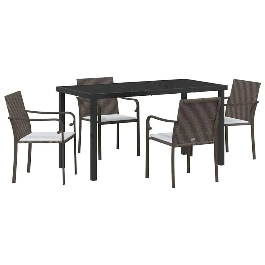 vidaXL Garten Essgruppe 5-teilig aus Poly-Rattan und Stahl in Braun mit Sicherheitsglas-Tischplatte - Bild 2