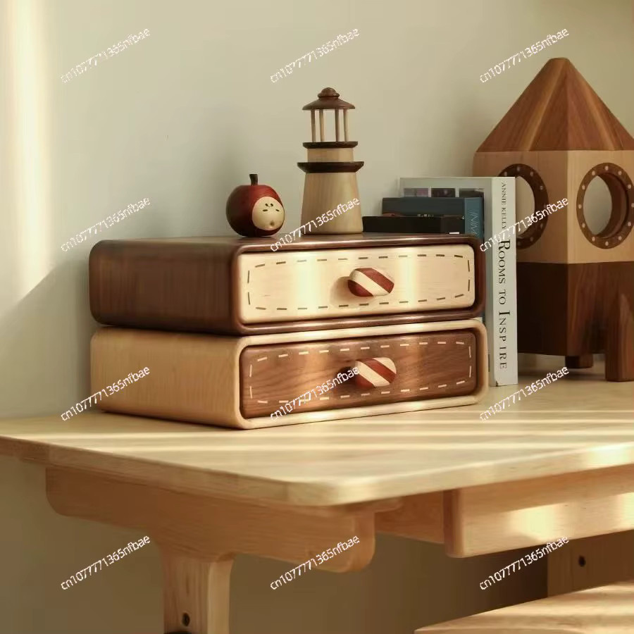 Schmuck-Aufbewahrungsbox aus massivem Walnussholz in Braun – 2-lagiger Schreibtisch-Schubladen-Organizer für Ringe und kleine Gegenstände - Bild 3