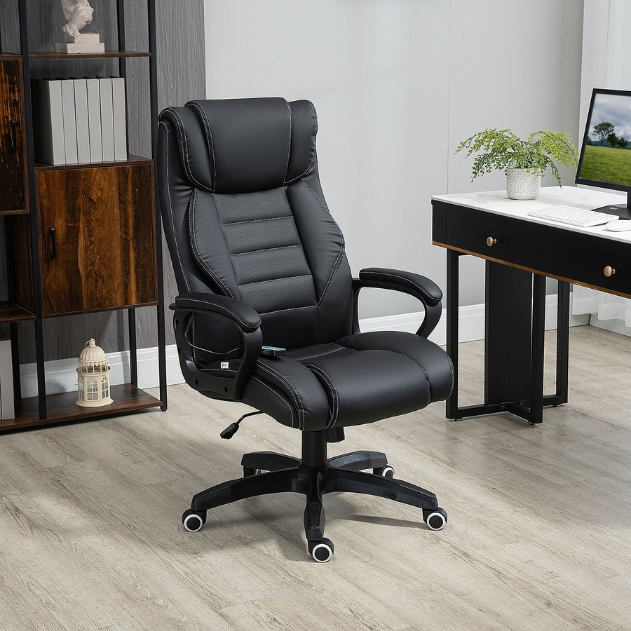 Vinsetto Massage Bürostuhl aus Leder in Schwarz, ergonomischer höhenverstellbarer Drehstuhl mit Kopfstütze und Armlehnen für Büro und Homeoffice - Bild 2