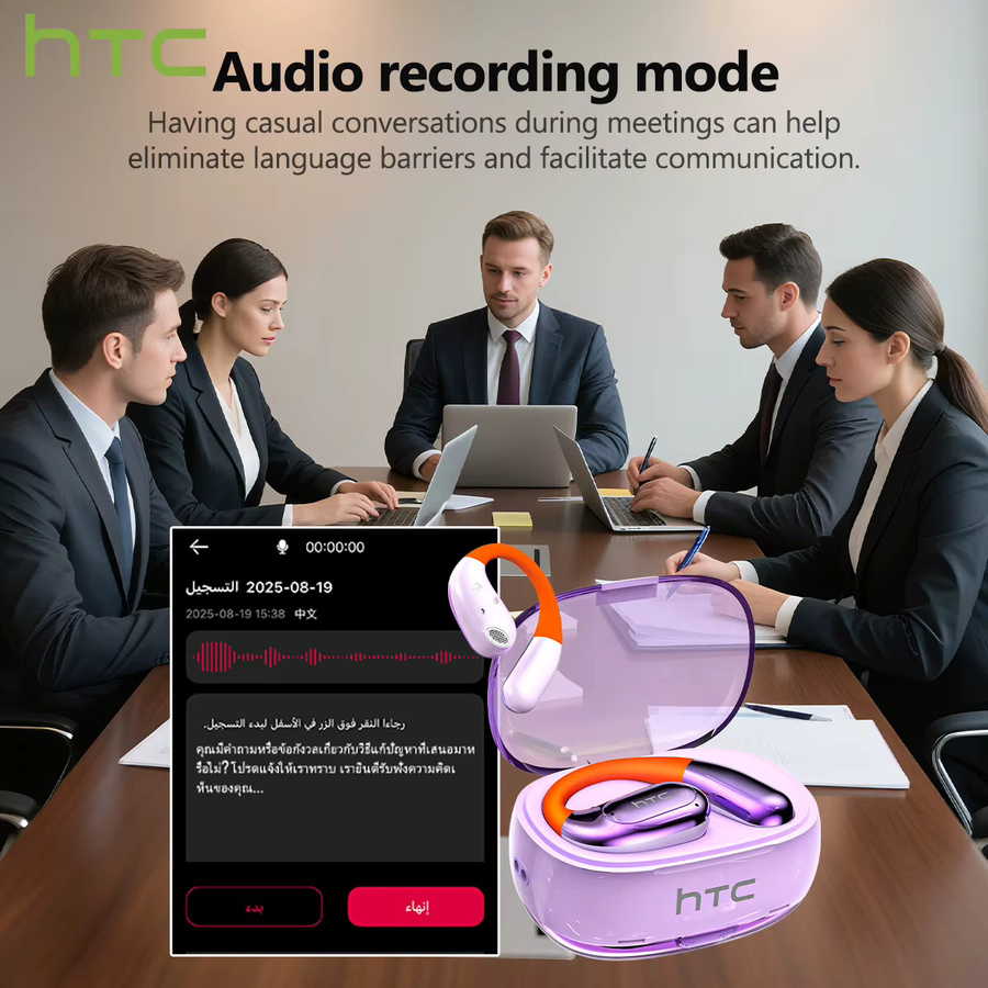 HTC NE36 TWS Open-Ear Bluetooth-Kopfhörer mit AI-Übersetzungsfunktion und HiFi-Klangqualität in Pink, IPX5 wasserdicht - Bild 4