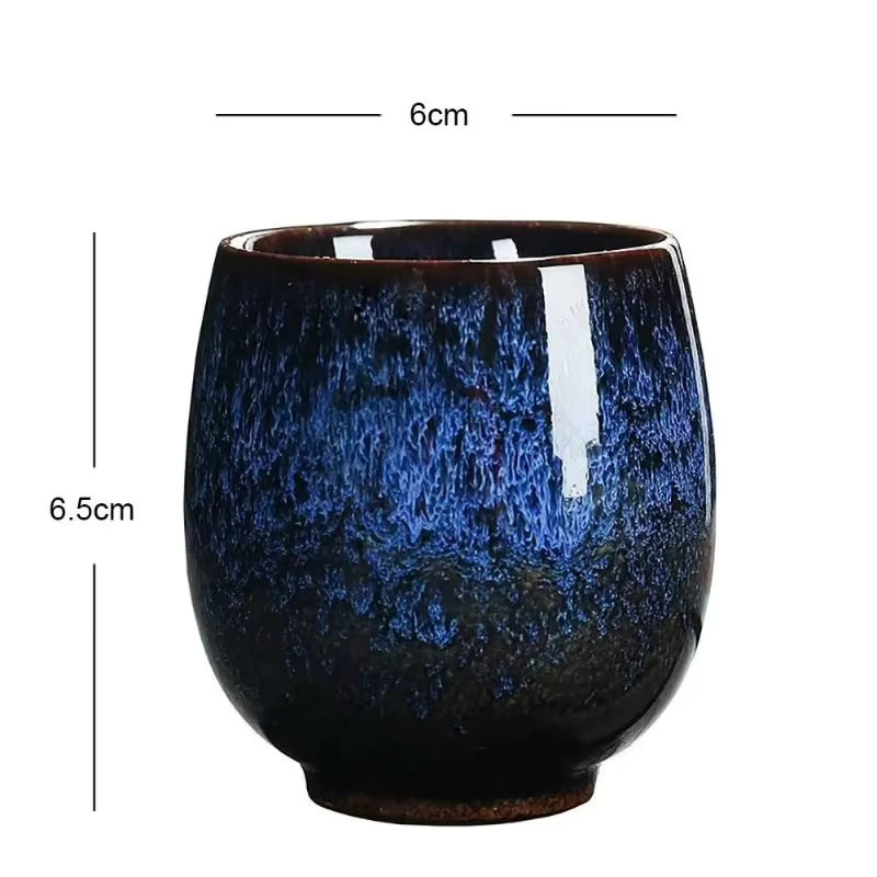 Japanische Raku-Keramik-Teetasse von PDQ in Blau für Teezeremonie und Meditation, Höhe: 6,0 cm, Durchmesser: 6,5 cm - Bild 5
