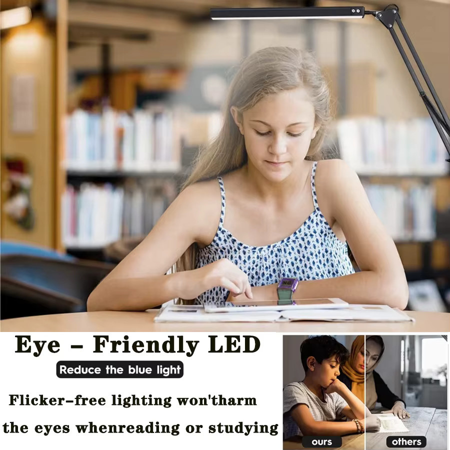 Dimmbare LED-Schreibtischlampe mit Klemme und Schwenkarm, augenschonende Schreibtischleuchte mit 10 Helligkeitsstufen und 3 Beleuchtungsmodi, USB-Anschluss, Weiß oder Schwarz - Bild 5