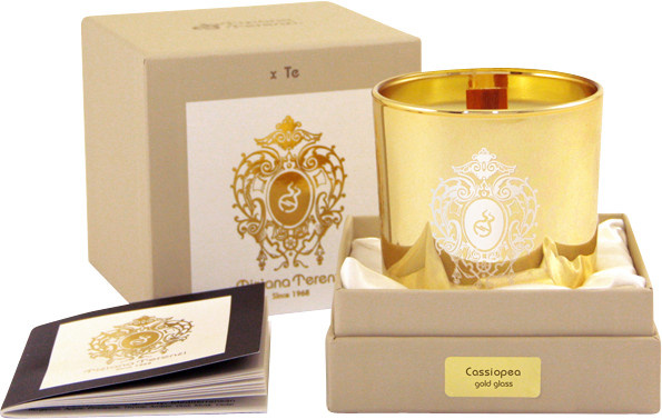 Tiziana Terenzi Cassiopea Duftkerze in Gold mit Glas und Holz