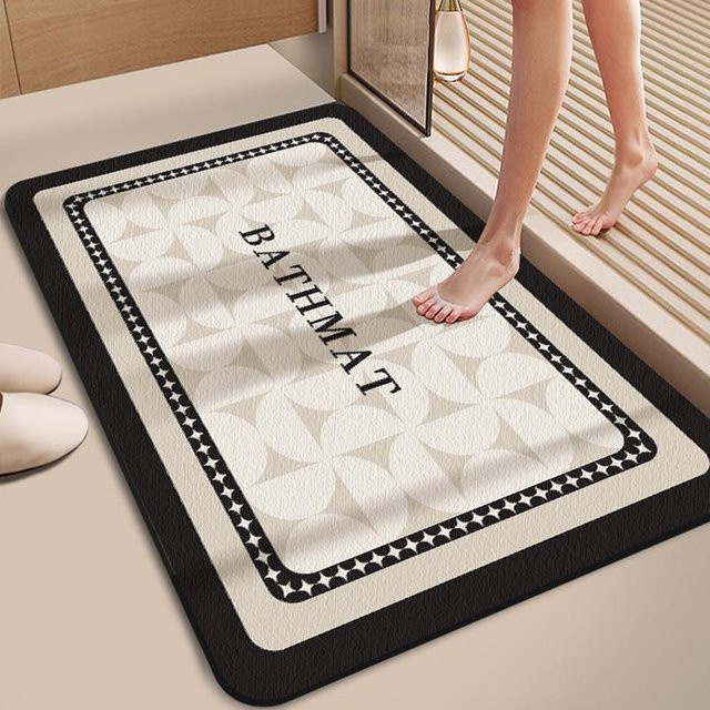 Wasserabsorbierende und rutschfeste Badezimmer-Bodenmatte von Yiran Furniture in Beige, gestreift, B/T: 60 x 40 cm - Bild 1