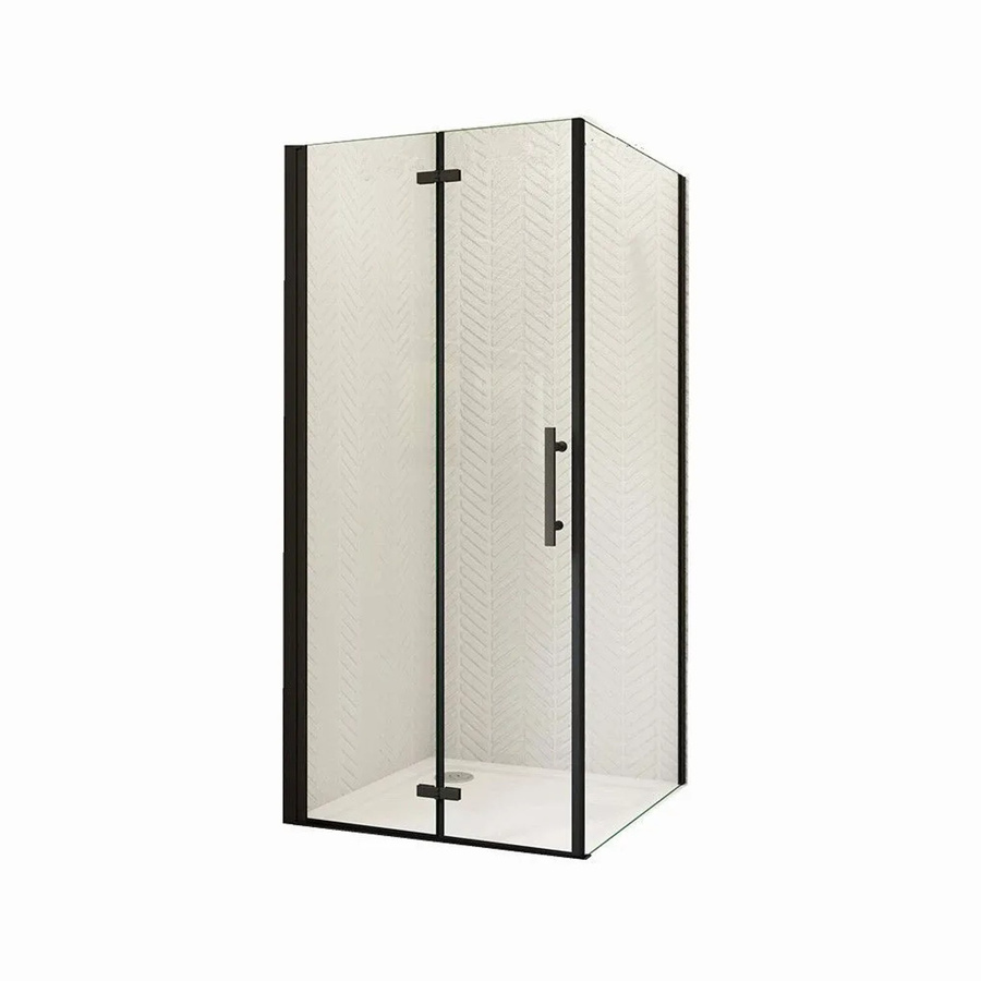 Duschparadies Eckdusche mit Falttür und Seitenwand aus 6mm Nano Glas in Schwarz, B/T/H: 90 x 80 x 185 cm - Bild 2