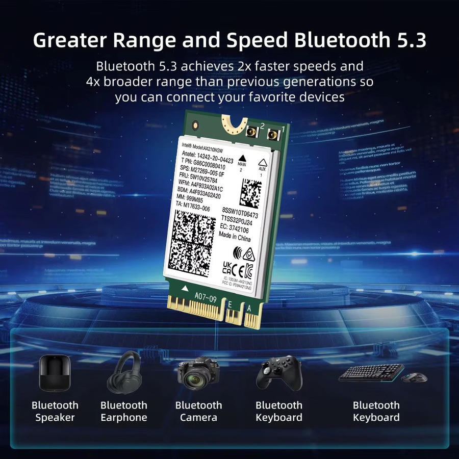 Intel WiFi 6E AX210 M.2 NGFF WLAN Karte mit Bluetooth 5.3 und Tri-Band Unterstützung für Desktop Kits - Bild 4