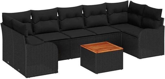 vidaXL Garten-Sofa-Set 8-teilig aus Polyrattan in Schwarz mit Lounge-Sesseln, Eckelementen, Tisch und Polsterkissen für Terrasse und Garten - Bild 1