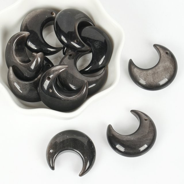 Abstandshalterperlen silbriger Obsidian, Mondform, 25 x 24 mm, Unisex - Bild 1