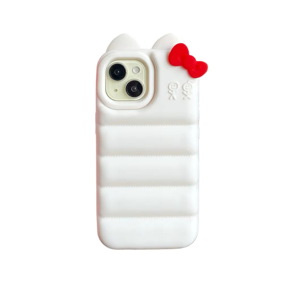 Niedliche 3D Kätzchen-Schleife Silikon-Handyhülle für Apple iPhone 13 14 15 16 17 Pro Max stoßfest und weich - Bild 3