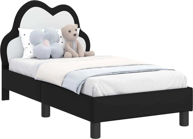 vidaXL Kinderbettgestell mit Kopfteil in Schwarz aus Holzwerkstoff und PU-Leder, B/T: 70 x 140 cm - Bild 1