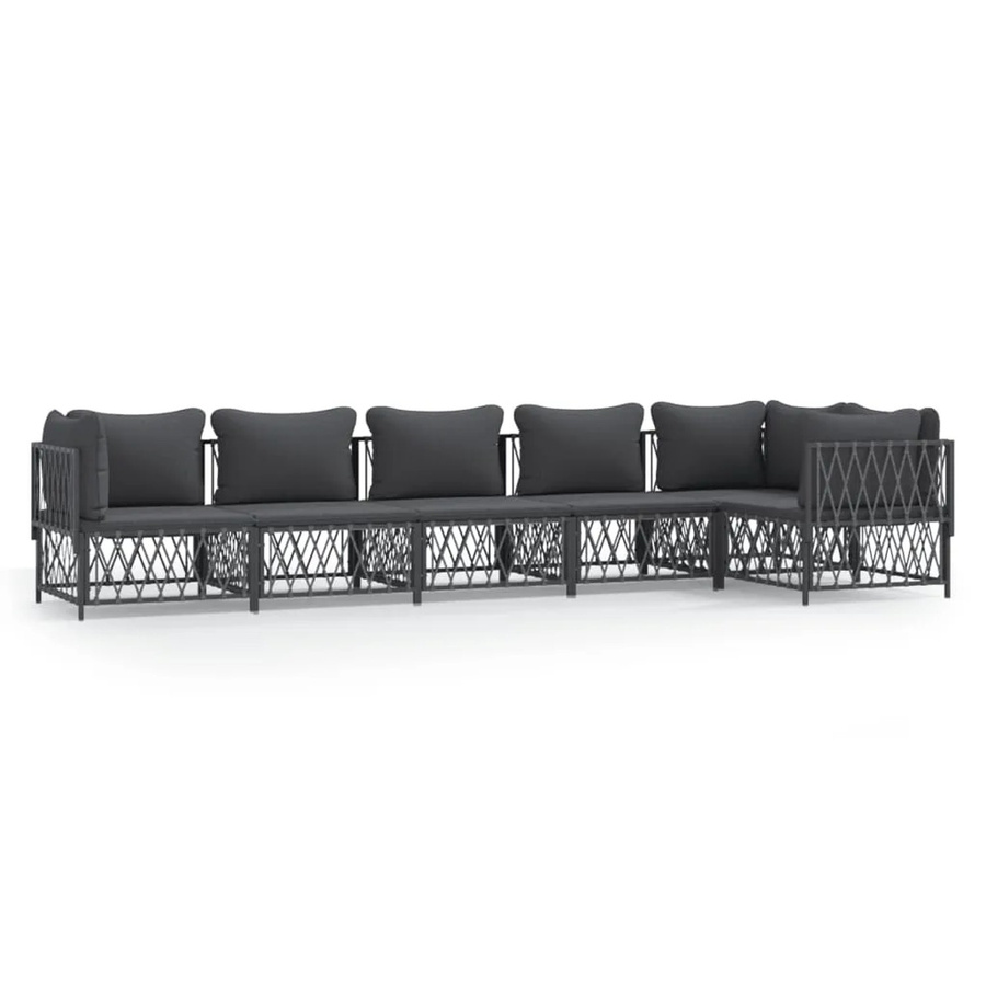 vidaXL 6-teiliges Garten-Lounge-Set in L-Form mit Kissen, Anthrazit, pulverbeschichteter Stahl und Textilene - Bild 2