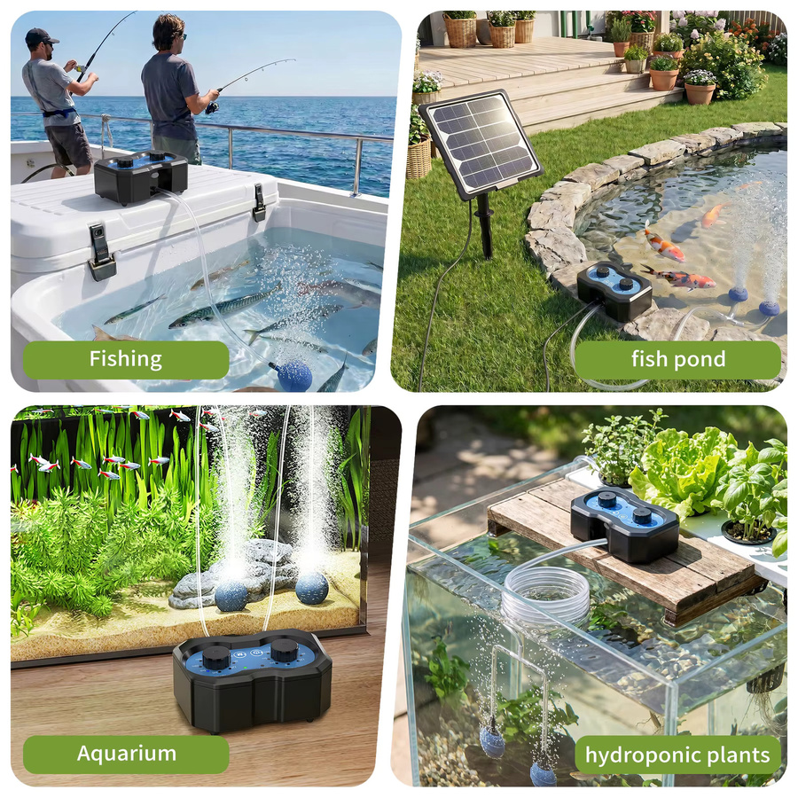 Forever Speed Solar Teichbelüfter mit Akku und USB-Doppelladen, Aufladbare Sauerstoffpumpe für Teich, Aquarium und Fischzucht in Schwarz mit 146 einstellbaren Modi - Bild 7