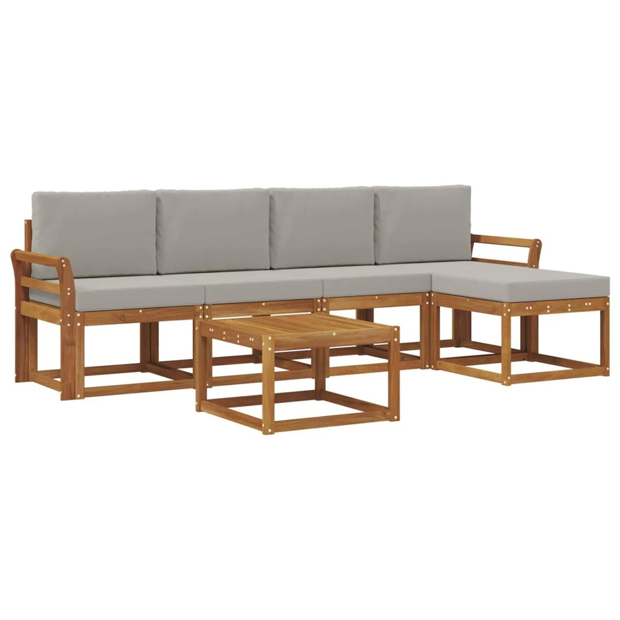 vidaXL Outdoor-Sofagarnitur aus Massivholz Akazie mit 6 Kissen in Natur und Hellgrau - Bild 2