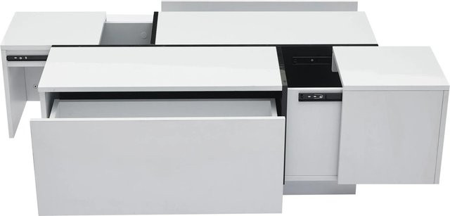 okwish Couchtisch quadratisch in Weiß mit vier Schubladen und verschiebbarer Tischplatte, modern und glänzend, B/T/H: 100 x 60 x 40 cm - Bild 1