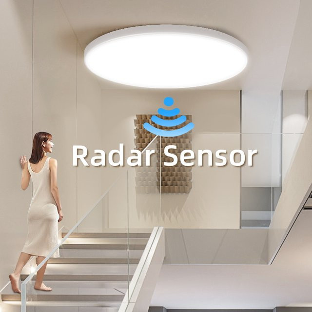 CANMEIJIA LED Deckenleuchte mit Radar-Bewegungssensor in Weiß, moderne runde Infrarot-Induktionsleuchte für Garage, Veranda und Außenbereiche, kühles Weiß - Bild 1