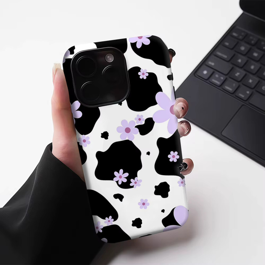 Potdemiel Handyhülle mit Kuh-Design für iPhone 17 16 15 14 13 Pro Max Plus, magnetisch, doppelschichtig und robust, Schwarz und Rosa - Bild 5