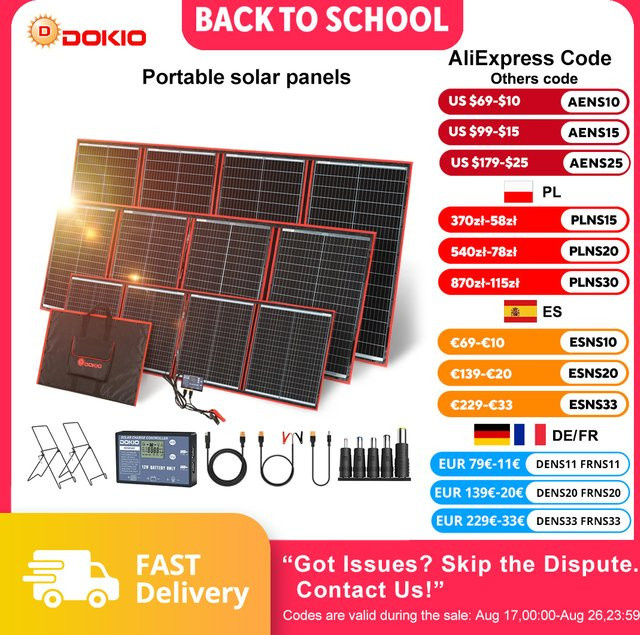 Dokio Tragbares faltbares Solarpanel mit 12V Controller und Halterung in Schwarz - Bild 1