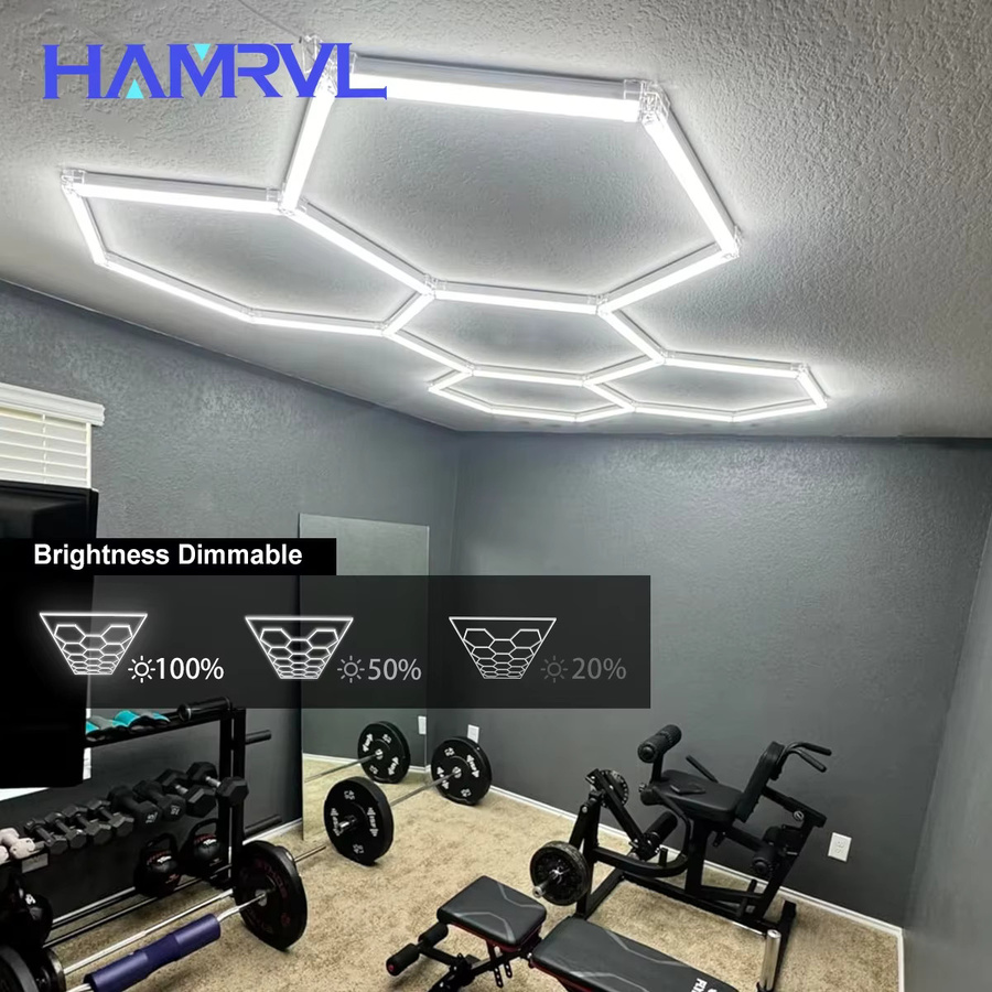 HAMRVL LED Garagenlampe mit Wabenstruktur in Weiß, dimmbare sechseckige Deckenleuchte für Werkstatt, Showroom und Fitnessstudio - Bild 3