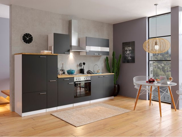 Respekta Küchenzeile KB300WS in Weiß und Schwarz mit Soft-Close-Türen aus Metall, Breite: 300 cm - Bild 1