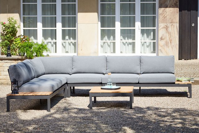 Siena Garden Alvida Gartenlounge für 5 Personen in U-Form, matt Anthrazit/Grau, mit Tisch (Breite: 74 cm, Tiefe: 74 cm) und Polstern, aus Alu, Teak und Ranotex®-Gewebe - Bild 1