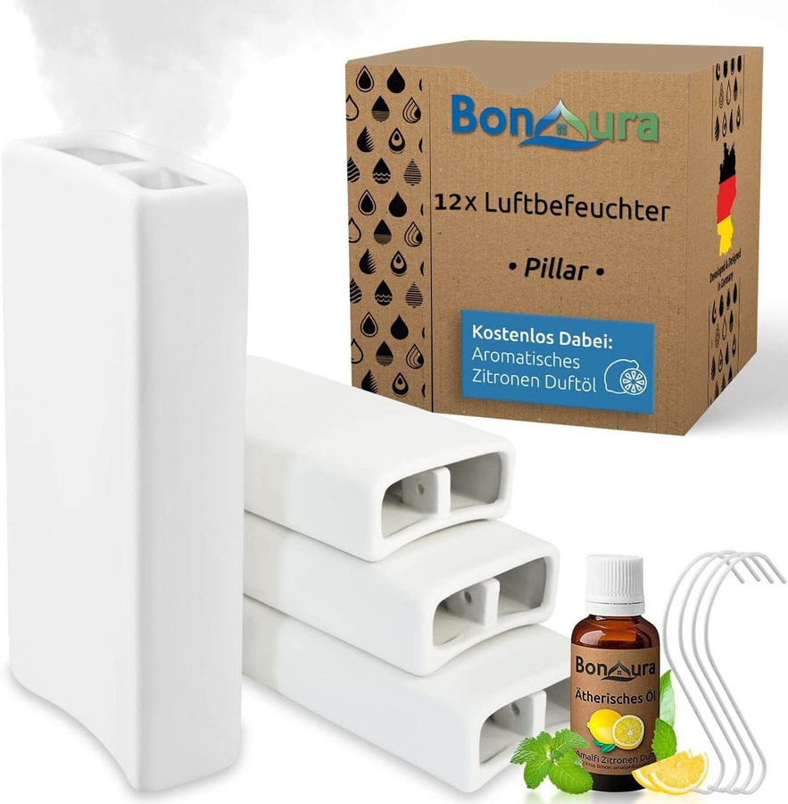 Buri BonAura Luftbefeuchter Heizung Keramik mit Haken und Duftöl, 12er Set, 400 ml pro Stück - Bild 1
