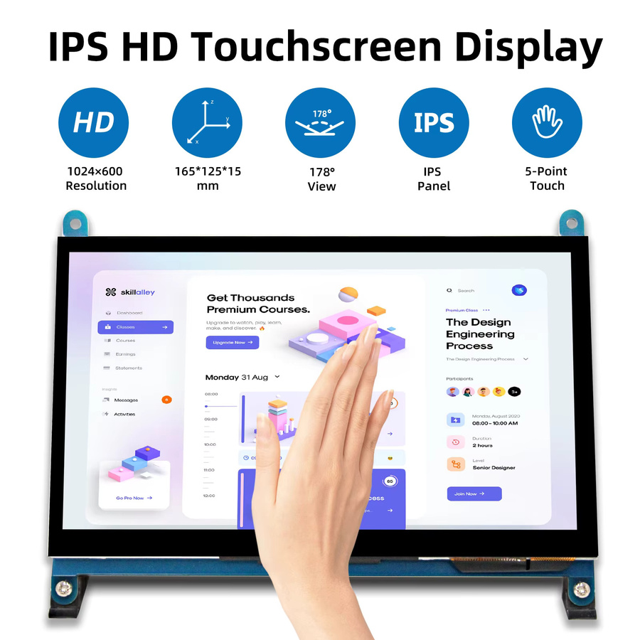 Raspberry Pi 7-Zoll IPS TFT LCD HDMI Touchscreen-Monitor mit einer Auflösung von 1024 x 600 Pixeln - Bild 3