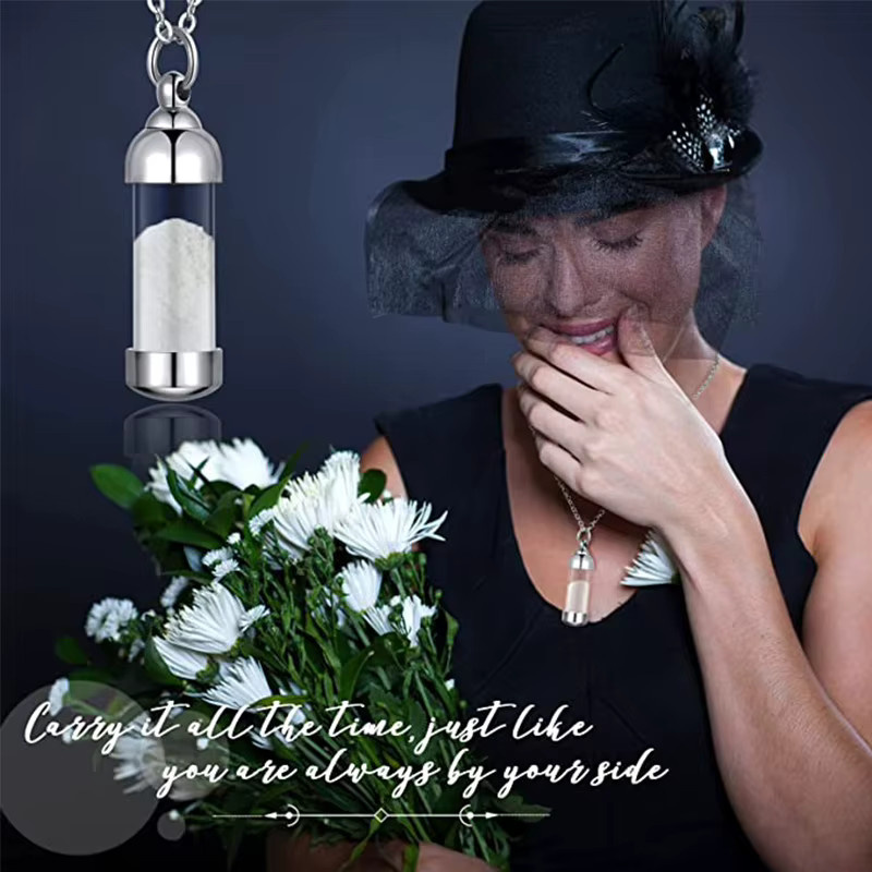 Gedenkanhänger Edelstahl, transparentes Glas, Silber, Unisex - Bild 3