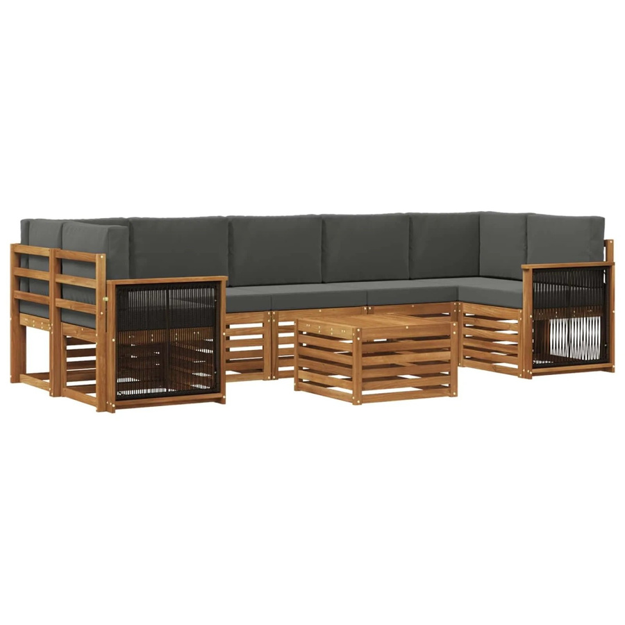 vidaXL Outdoor-Sofagarnitur in L-Form aus Massivholz Akazie mit 8 Kissen in Natur und Anthrazit - Bild 2