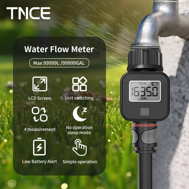 TNCE Wasserdurchflussmesser für Gartenbewässerung mit 3/4-Zoll-Anschluss und EU-Standard-Gewinde in Schwarz - Bild 1