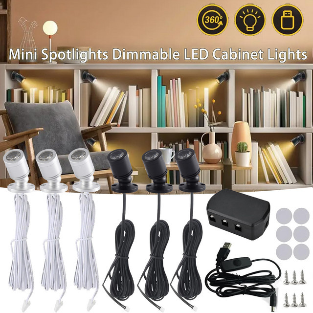 YSRSAI Mini-LED-Strahler mit USB-Anschluss, dimmbarer LED-Spot aus Aluminium in Warmweiß, drehbarer Aufputz-Spot für Schrank, Vitrine und Theke - Bild 1
