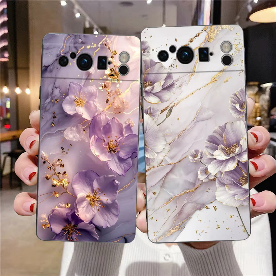Stoßfeste TPU-Handyhülle mit Blumen-Marmor-Design für Google Pixel 10, 9, 8, 7, 6 Pro XL und weitere Modelle in Schwarz und Multicolour - Bild 2