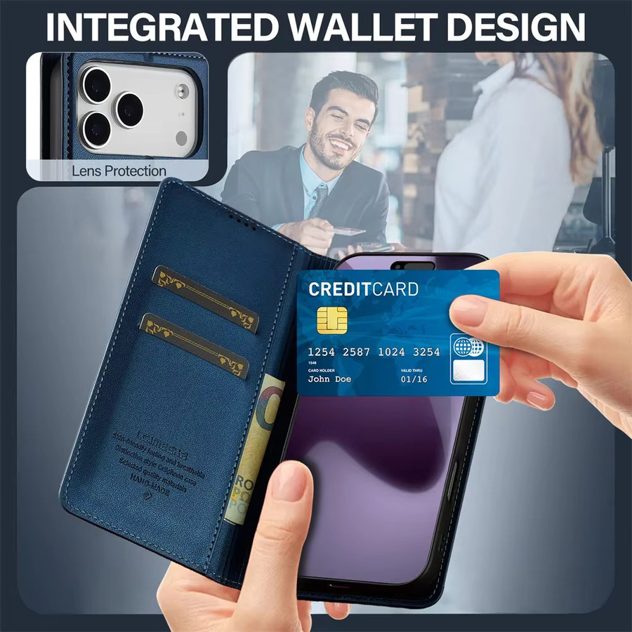 Magnetische Kartenhalter Brieftaschen Handyhülle aus PU-Leder für Apple iPhone 17 Air 16 16e 15 14 13 Mini 12 11 XR XS X Pro Max in Braun und Blau - Bild 6