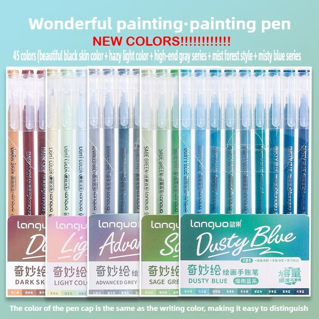 Languo Morandi Gel Stift Set in 198/6 Farben für Tagebuch, Malerei und DIY-Projekte, Mehrfarbig mit Gold-Akzenten - Bild 1
