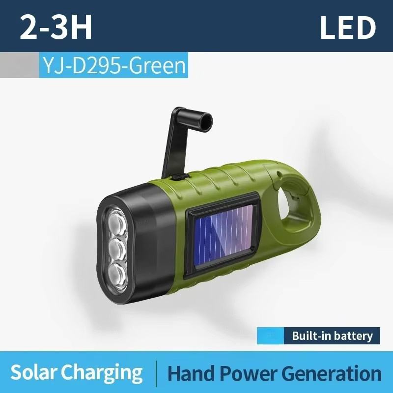 Heinast Tragbare LED-Taschenlampe in Grün mit Solarstrom, Handkurbel-Dynamo und Haken für Camping, Garten und Outdoor-Notfälle - Bild 7