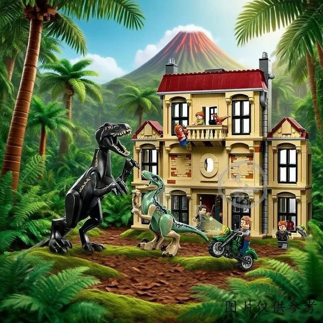 LEGO Dinosaurier-Park Tyrannischer Drache greift das Herrenhaus an, Bausteine-Spielzeug-Puzzle - Bild 1