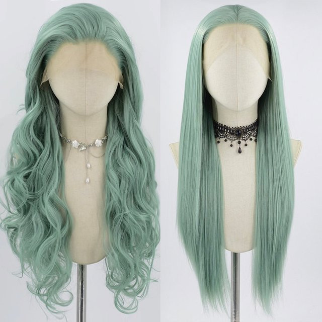 AIMEYA Lace-Front-Perücke, mintgrün, lang, gewellt, Damen - Bild 1