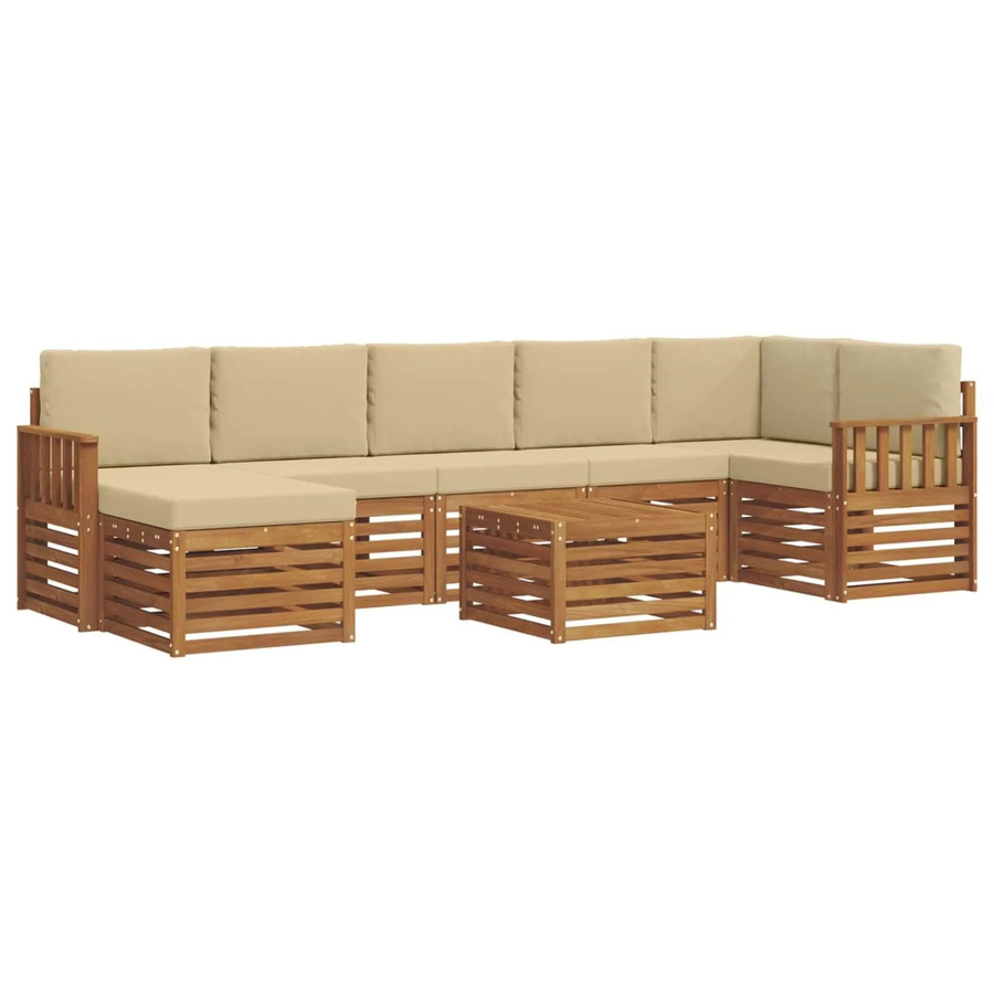 vidaXL Sofagarnitur 8-teilig aus Massivholz Akazie in Natur und Beige mit L-Form und Polsterung - Bild 2