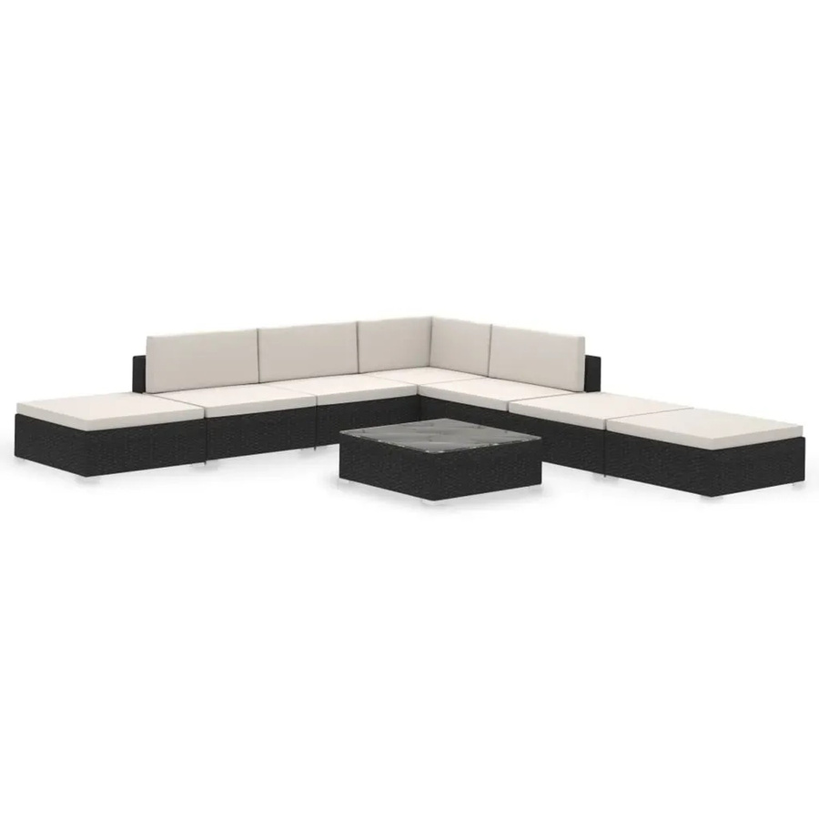 vidaXL 8-tlg. Garten-Lounge-Set aus Poly Rattan in Schwarz mit Auflagen und modernem Design für Terrasse und Garten - Bild 2