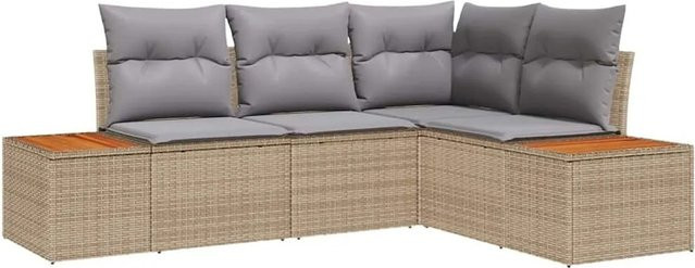 vidaXL Gartensofa-Set in L-Form aus Polyrattan mit Kissen in Beige und Grau - Bild 1