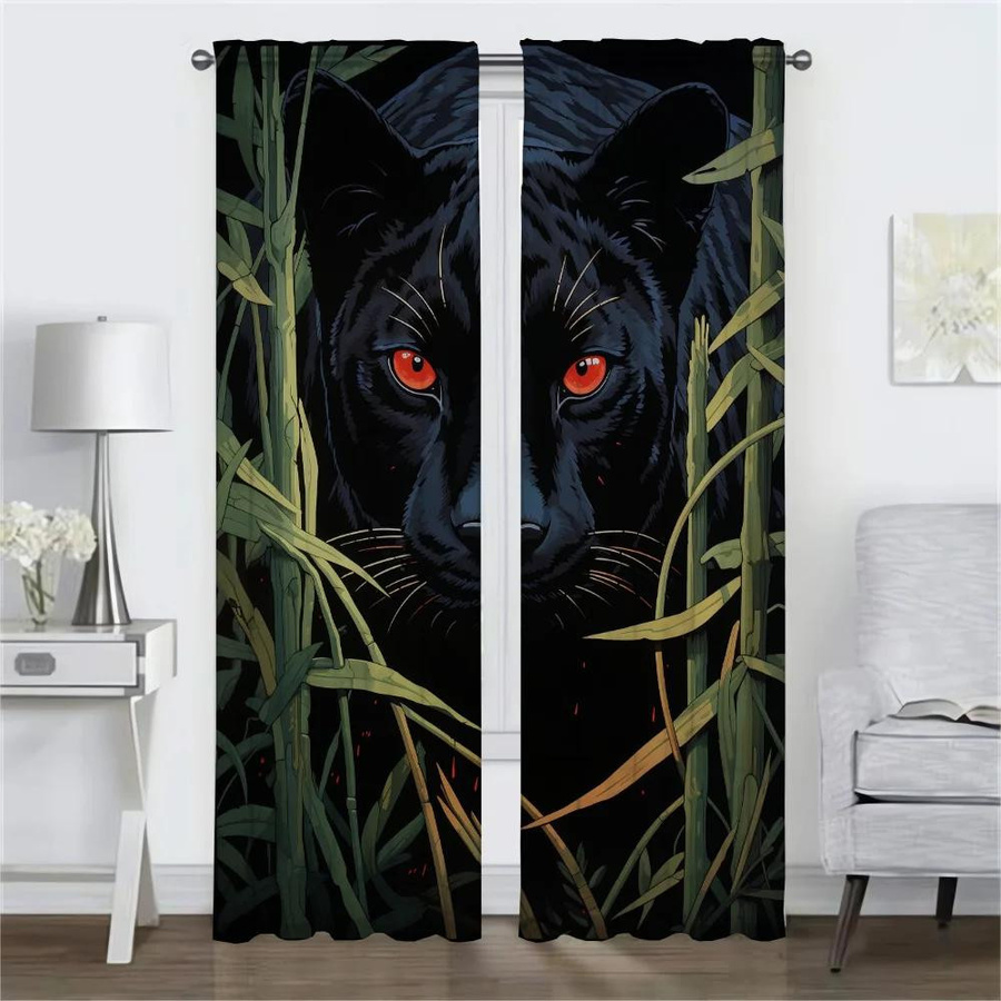 Halloween Leoparden Verdunkelungsvorhang aus Tüll für Schlafzimmer und Wohnzimmer, 2 Paneele, Breite: 50 cm, Höhe: 70 cm - Bild 1